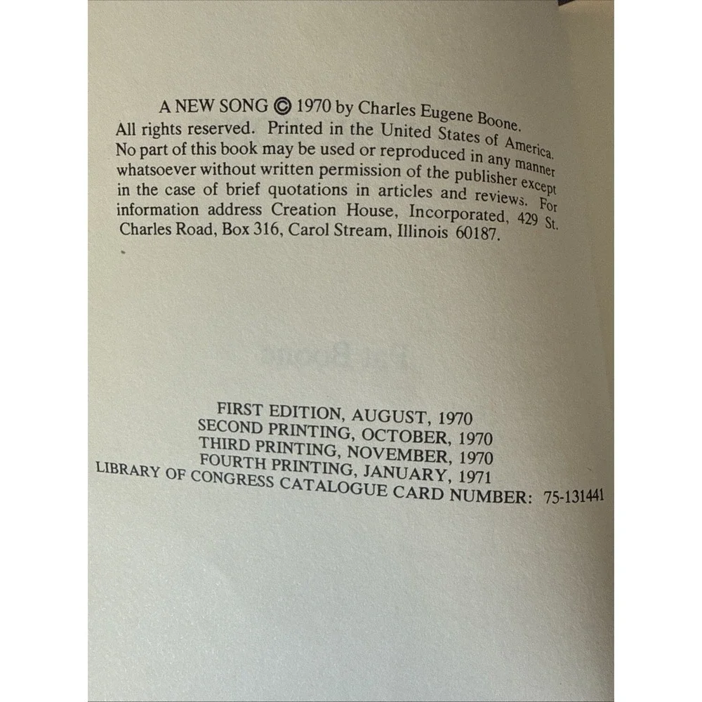 A New Song By Pat Boone Book Fourth Printing 1971 Hardcover Book